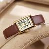 SK Women's Retro Quartz Watch with Genuine Leather Strap - Waterproof, Versatile, Small Square Dial