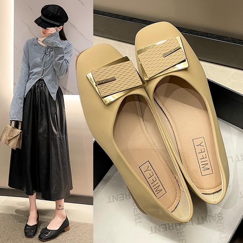 Spring and Autumn New Fairy Single Shoes Women's Ladyshoes Low Heel Shallow Mouth Square Head Gentle Temperament Grandma Shoes Women