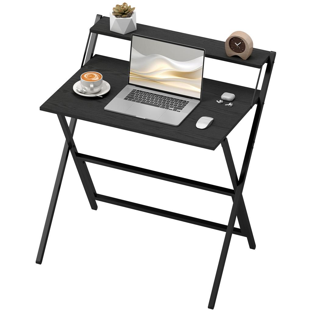 81.5 cm Folding Computer Desk with Monitor Shelf - Black