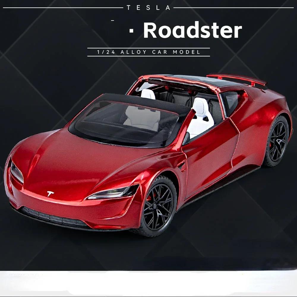1:24 Tesla Roadster Super Car Alloy Car Model Wheel Steering Sound Light Collectibles Toy Birthday Gift C147