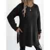 Women's Autumn Winter New Pullover Sweater Round Neck Split Knitted Casual Sweater