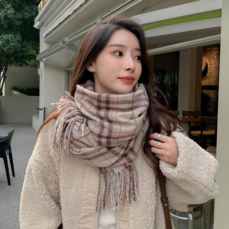 Japanese and Korean version of the new autumn and winter scarf women's thickened warm imitation cashmere plaid scarf fashionable versatile student cir