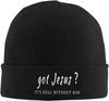 Black Knitted Beanie with Faith Over Fear  Cross Patch Religious Inspirational Winter Warm Skull Cap for Unisex Women