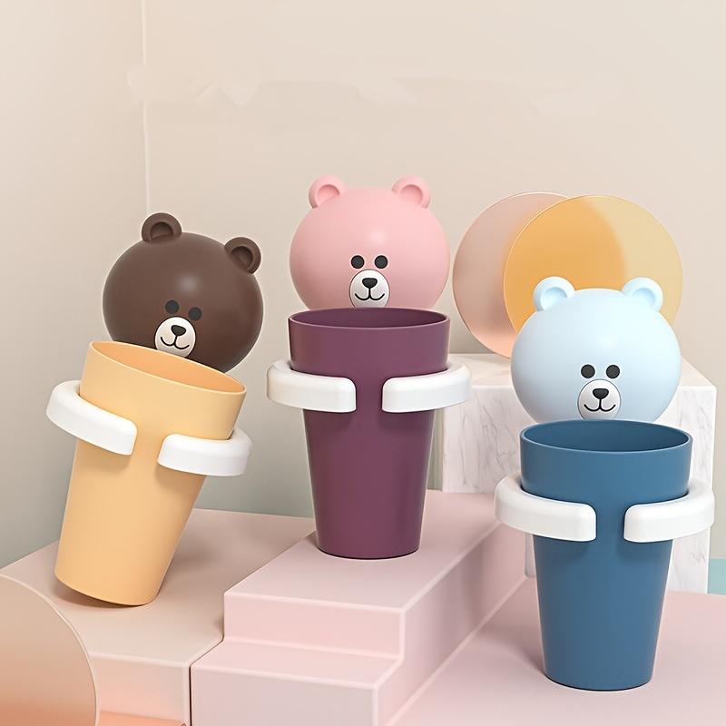 Creative bathroom adhesive style toothbrush storage rack for male and female student , cute dental cups, no need to drill holes