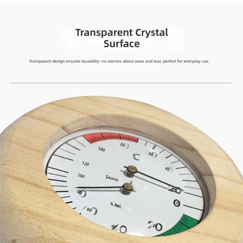Wooden Bathroom Thermometers Hygrometer With Color Reference Zone Glass Cover For Sauna Room Temperature Humidity Display