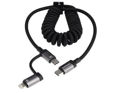 WAYME Microfiber Braided Charging and Sync Cable, Spiral, 50 - 150 Cm, USB-C > USB-C / Lightning, Max 60W