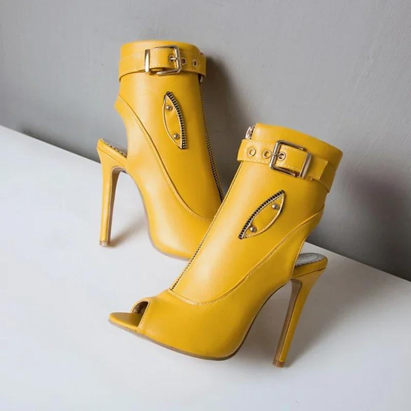 Summer Sandals Zipper Ankle Boots For Women 11cm Stiletto High Heels Shoes Peep Toe Zipper Ladies Big Size 34-50 F1505