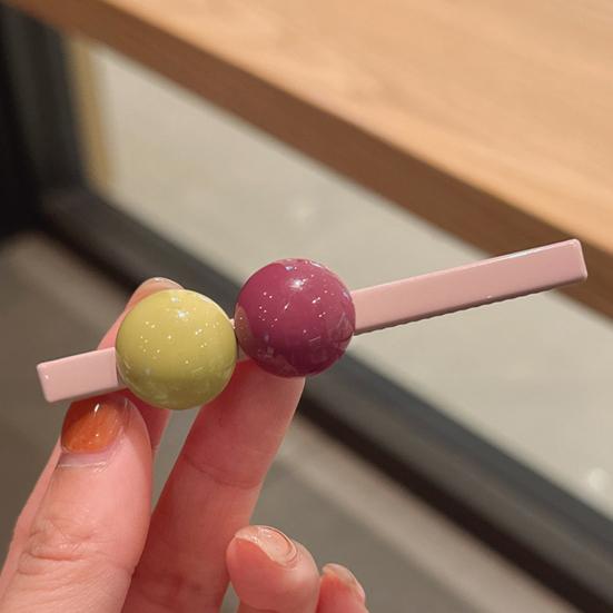 Girl Hairpin Macaron Color Beads Decor Smooth Texture Non-Slip Hair Clip Side