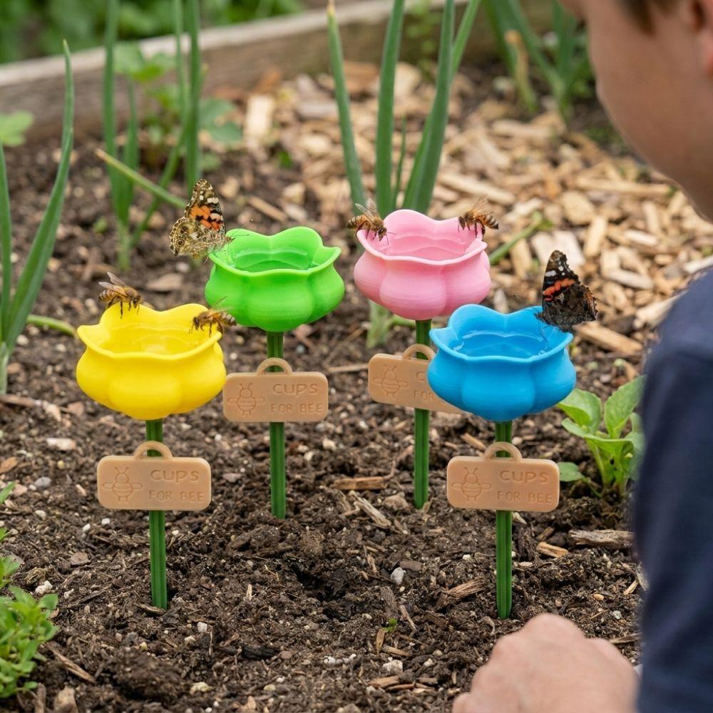 Colorful Bee Butterfly Water Cup Plastic Insect Drinking Device Outdoor Garden Decor