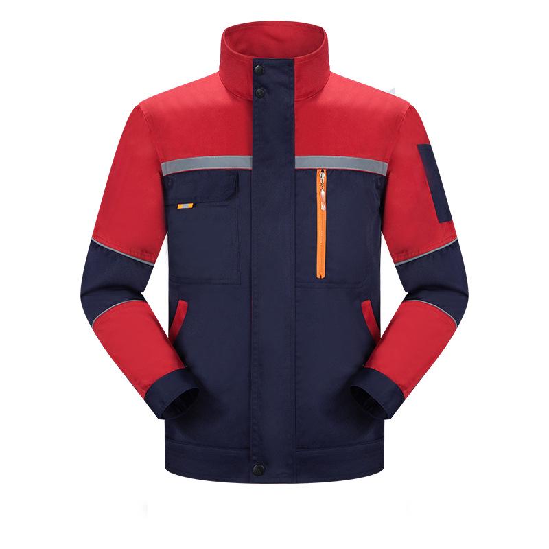 Men's Polyester Long Sleeve Workwear Set with Reflective Strips - Durable, Thickened for Spring/Autumn Construction and Auto Repair.