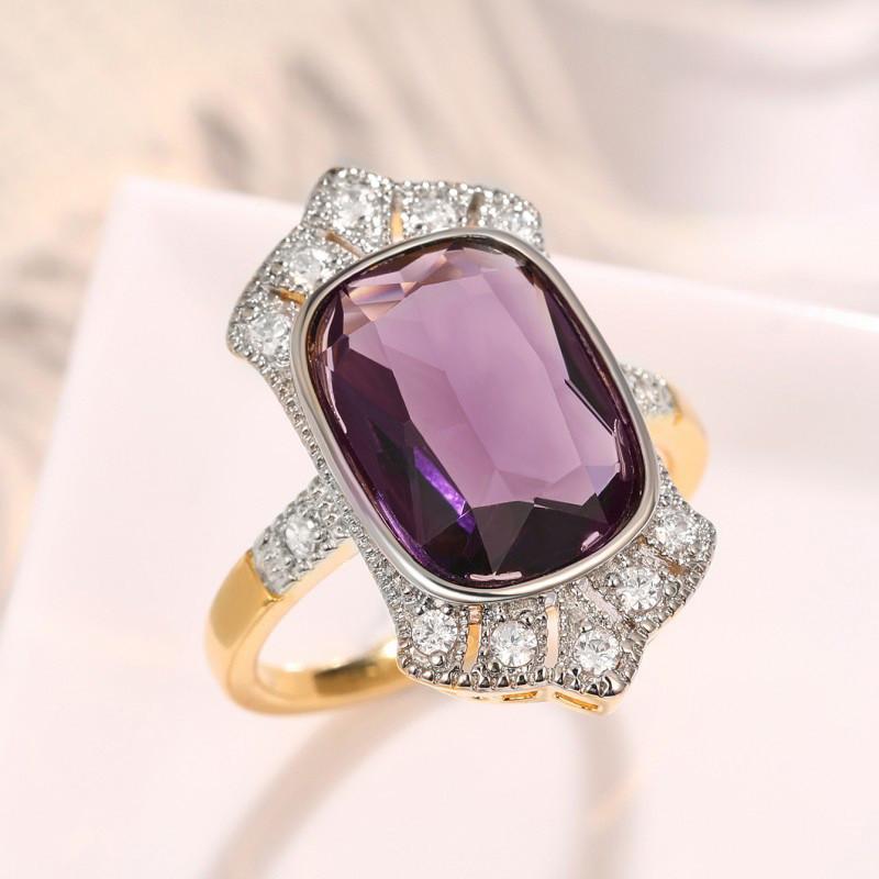 Sterling  Purple Cubic Zirconia Rings for Women Two Tone Luxury Trendy Bridal Wedding Accessories Newly Jewelry