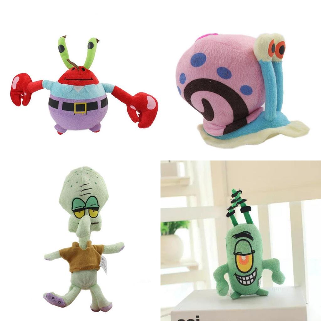 Cute Short Plush Cartoon Octopus Crab Starfish Snail Spongebob Series Toy Set