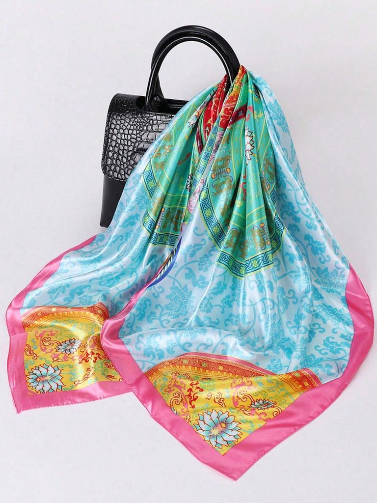 Fashion Square Silk Scarf Women Luxury Brand Satin Print Hijab Scarves Pareo Bandana Female Shawl Wrap Headband Foulard 90*90cm