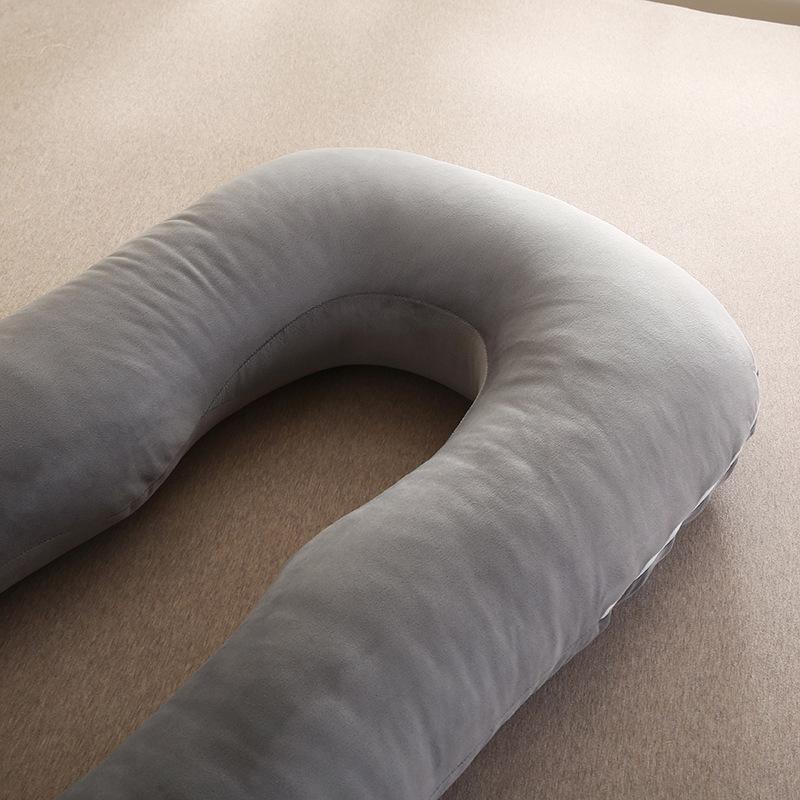 Jednobarevný těhotenský polštář ve tvaru U z křišťálového sametu s odnímatelnou bederní opěrkou