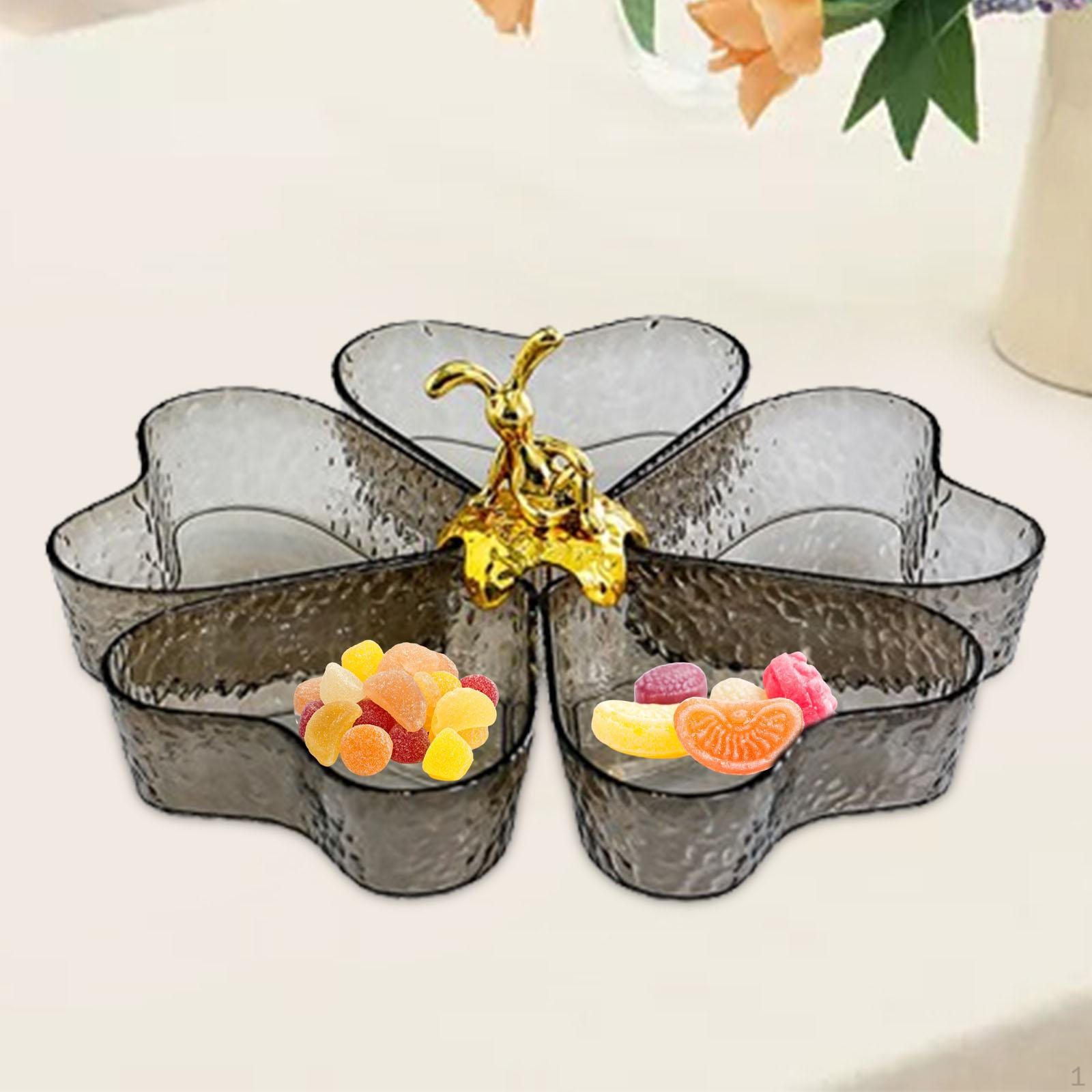 

Разделенный поднос для подачи конфет и орехов, закусочное блюдо с 5 решетками, вращающаяся закуска для десерта, Gray w Gold Rabbit