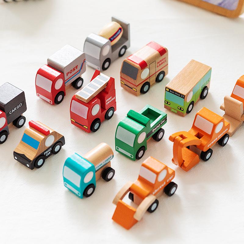 Kids Mini Wooden Cars Truck Aircraft Model Toy Montessori Wooden Education Colorful Vehicle Toys Simulation Cars Decoration Gift