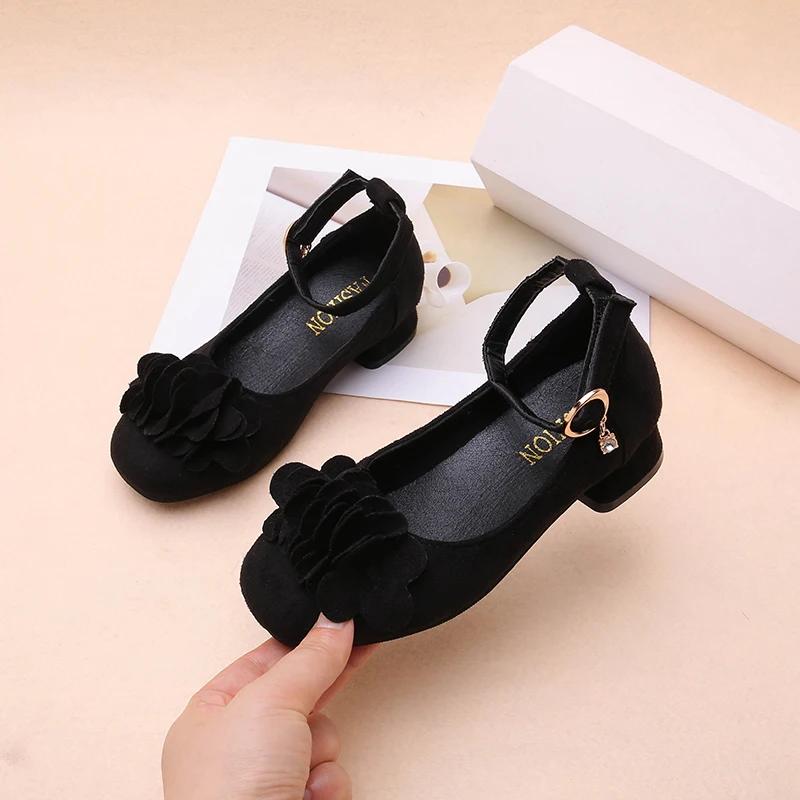 Frühling Herbst Kinder Auftritt Lederschuhe Mode Mädchen Prinzessinnen Uniform Hohe Absätze Knöchelriemen Kinder Schwarze Schulschuhe