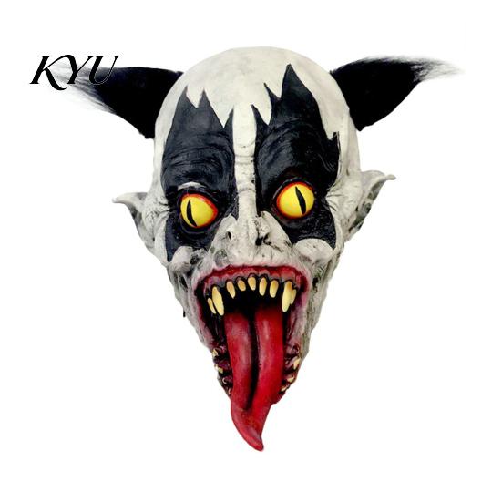 Adults Spooky Role Play Mask Halloween Horror Clown with Long Tongue, Latex Scary Realistic Tongue Creepy Costume Prop for Cosplay Parties,