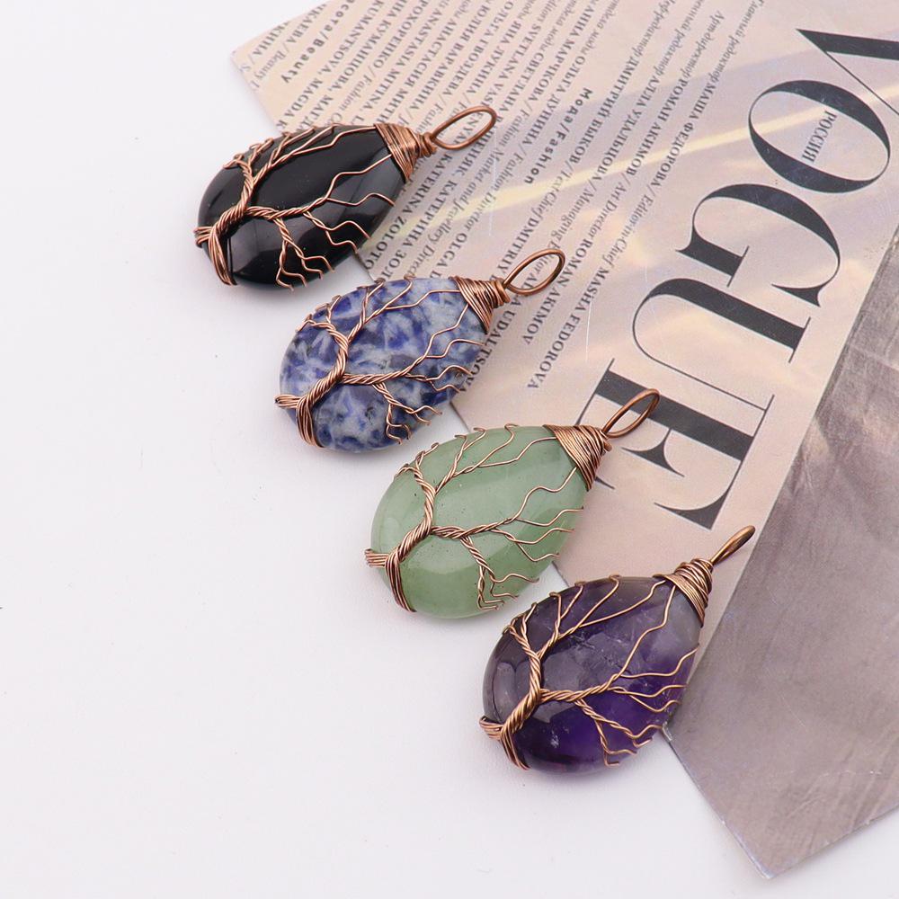 Natural Agate Crystal Tree of Life Pendant Necklace