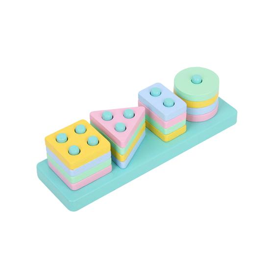 Kids Stacking Building Block Toy Toddlers Boys Girls Geometric Shapes Sorting Color Learning Fine Motor Skills Educational Building Block Toy
