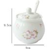 Ceramic Sakura Relief Sugar Bowl Seasoning Salt Storage with Lid Spoon