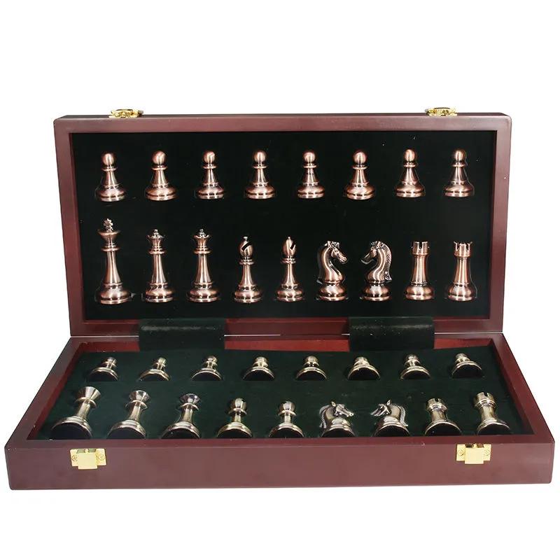 High-End International Metal Acrylic Folding Chess Set with Wooden Box