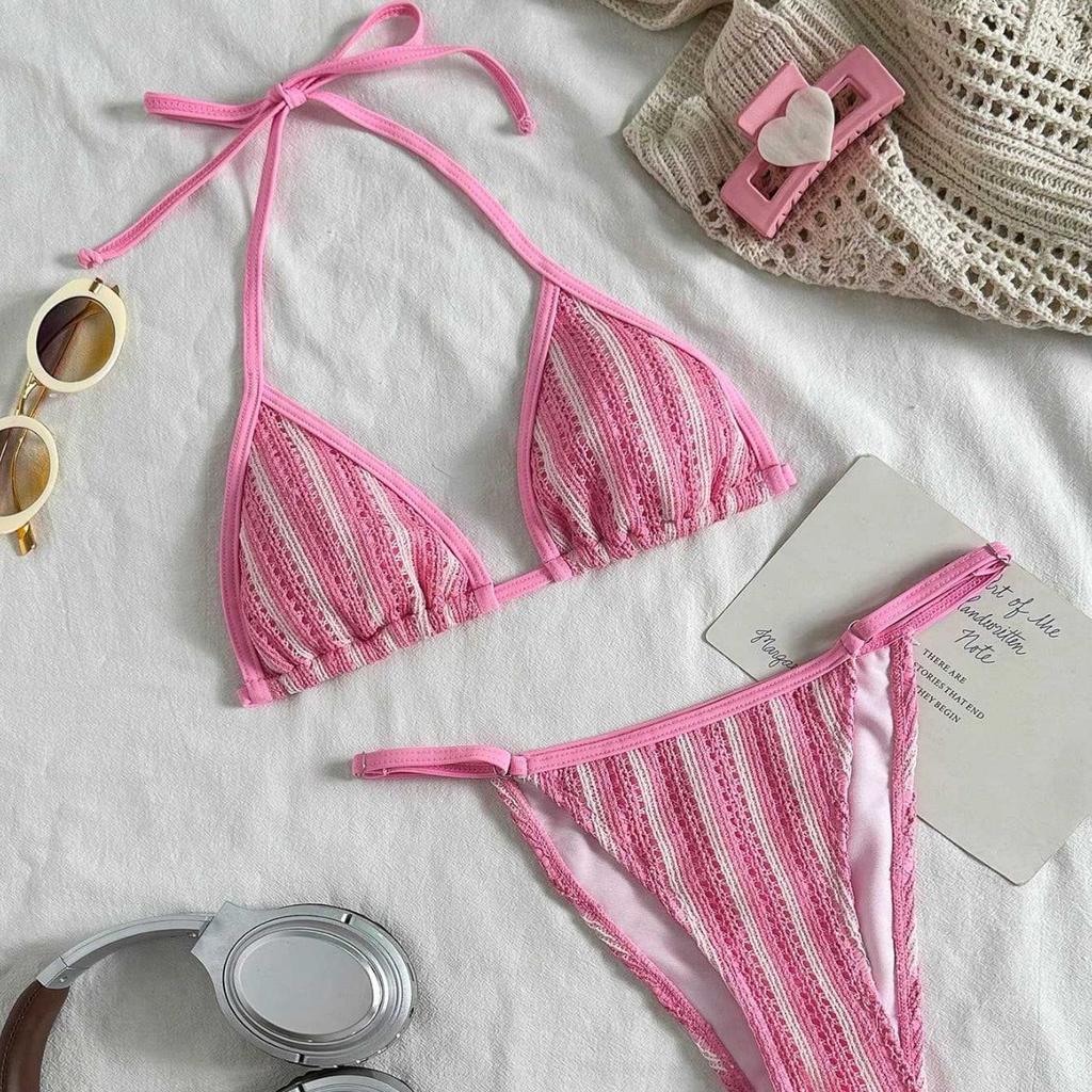 European and American Sexy Muse Striped Three-Point Bikini Bikini Babes Swimsuit Women's Swimsuit