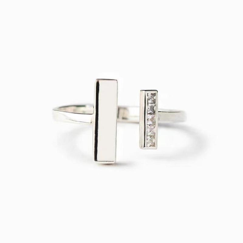 Damen Doppel-T-Ring: Modischer Modeschmuck im koreanischen Stil, besetzt mit Diamanten Adjustable white