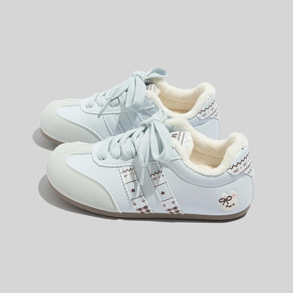 Fleece-lined Warm White Sneakers Versatile Soft-soled Casual German Training Shoes Canvas Shoes Thickened Cotton-padded Shoes