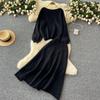 Women's Brown Knit Set with Round Neck Top and High-Waist Midi Skirt