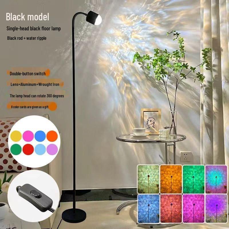 High-End Double-Head Sunset Floor Lamp: Water Ripple Iron Design for Living Room Atmosphere