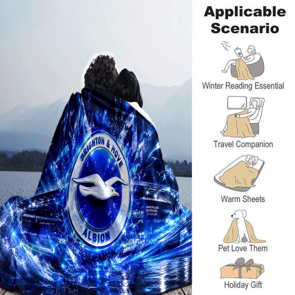 Brighton & Hove football club Flannel Blanket, Soft Polyester, Modern Design, All-Season for Camping, Travel, Gifts for holidays or birthdays