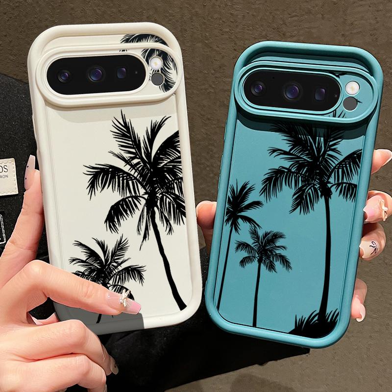 For Google Pixel 9 Pro XL 8A 8 7 Pro 7A Phone Case Shell Coconut Tree Print Matte Shockproof TPU Soft Anti-Fall Lens Protection Bumper Cover