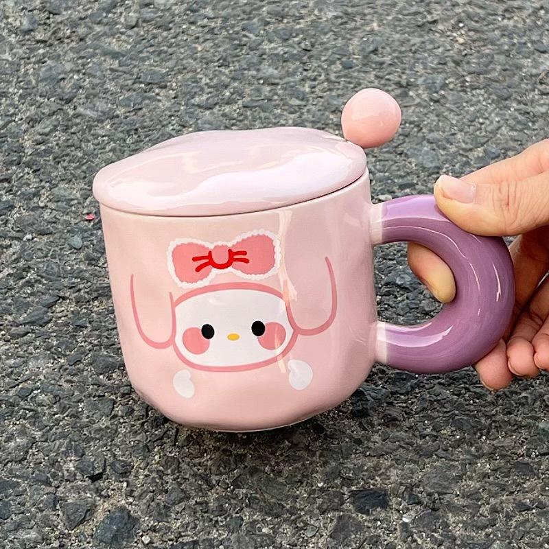Cute Expression Mug with Lid Spoon Ceramic Cup Girls Couple Water Cup Home Children Breakfast Coffee Cup Men
