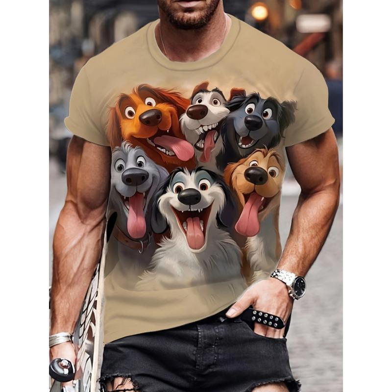 Men's Cute Dogs 3D Printed T-Shirt Casual Short Sleeve Crewneck Top Funny Cartoon Puppies Graphic Tee Creative Animal Style Summer Streetwear Clothes