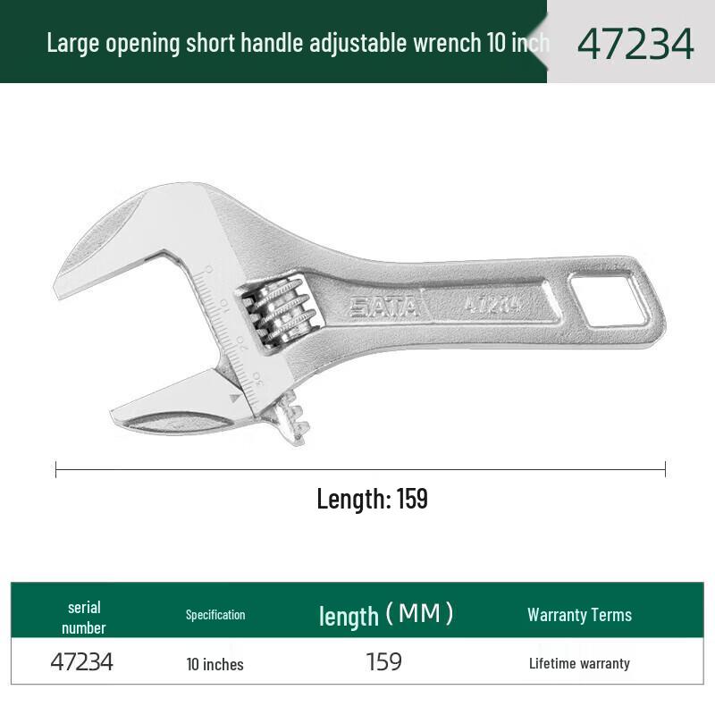 SATA 47234 Large Opening Short Handle Adjustable Wrench