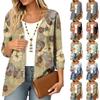 Damen Vintage Cardigan mit Blumendruck, Dreiviertelärm, Lässiger lockerer Schnitt, Leicht für Frühling Sommer
