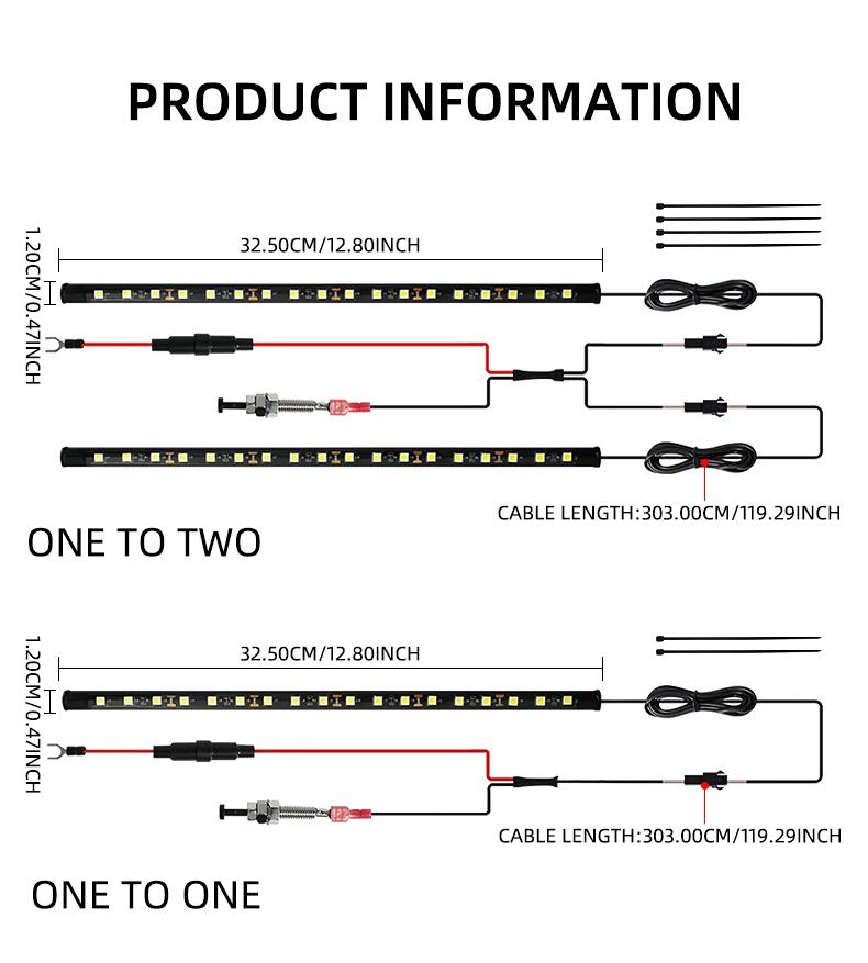 Universal LED Car Under Hood Work Inspection Light Kit Waterproof 12V White LED Strip Light Bars Car Hood Light Fits Any Vehicle