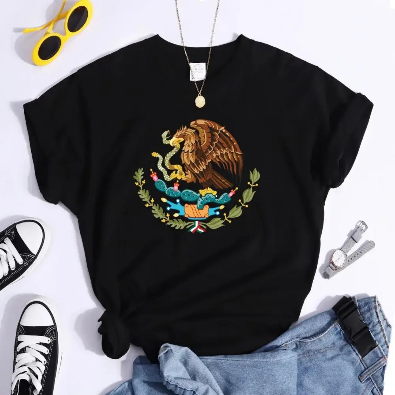 

Mexico A Divine Eagle Holding A Snake In Its Beak Print Female Tshirt Breathable O-Neck Tees Casual Crop Top Streetwear Clothes S
