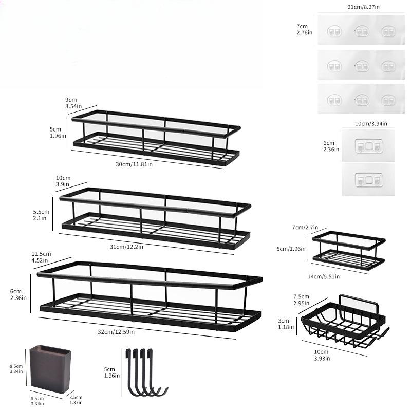 No-hole Bathroom Shelves Household Bathroom Kitchen Supplies Iron Wall Hanging Storage Hanging Shelves