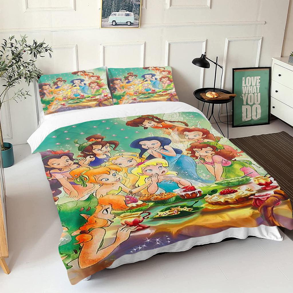 Kreslený anime povlak na přikrývku Zvonilka 100% polyester Šetrný k pokožce Prodyšný Roztomilý potisk Přikrývka Ložní prádlo