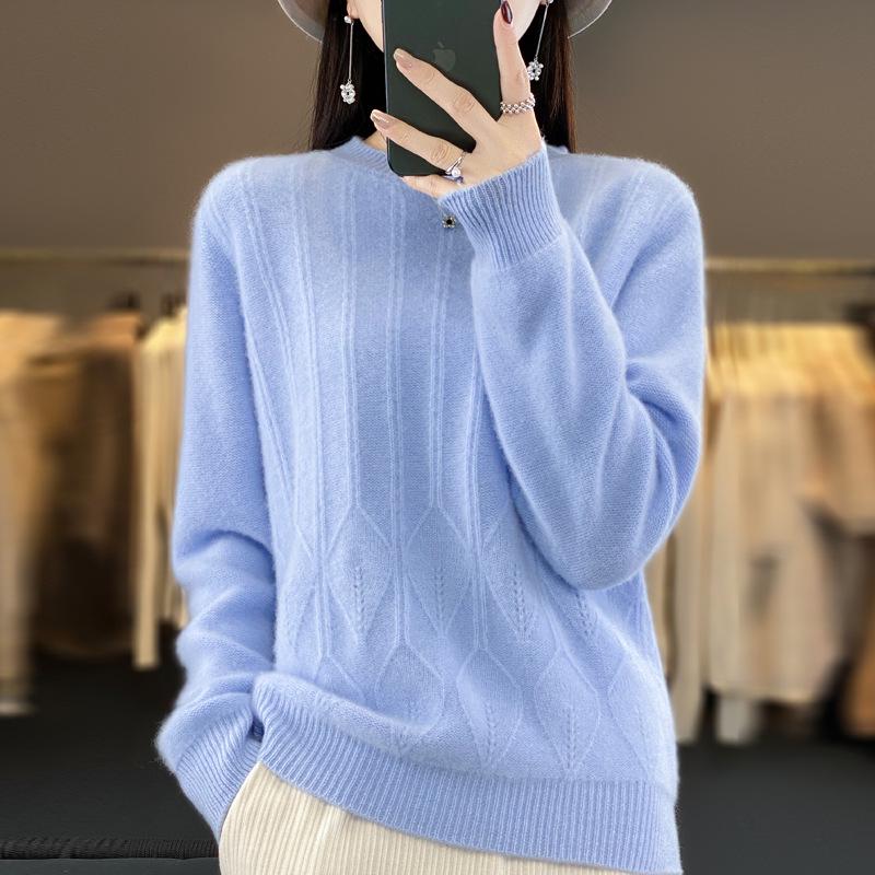 Women's Luxury Soft Wool Pullover Sweater – Round Neck, Solid Color, Loose Fit