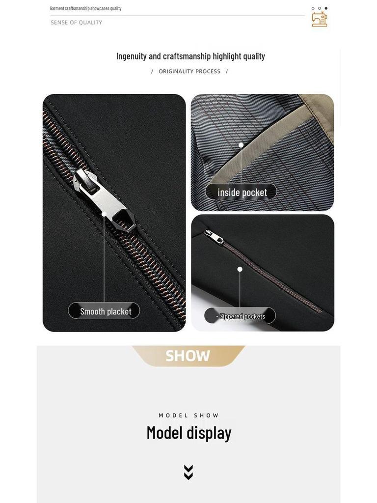 Men's Mid-Aged Spring/Autumn Stand Collar Thin Jacket - Wear-Resistant Trendy Outerwear