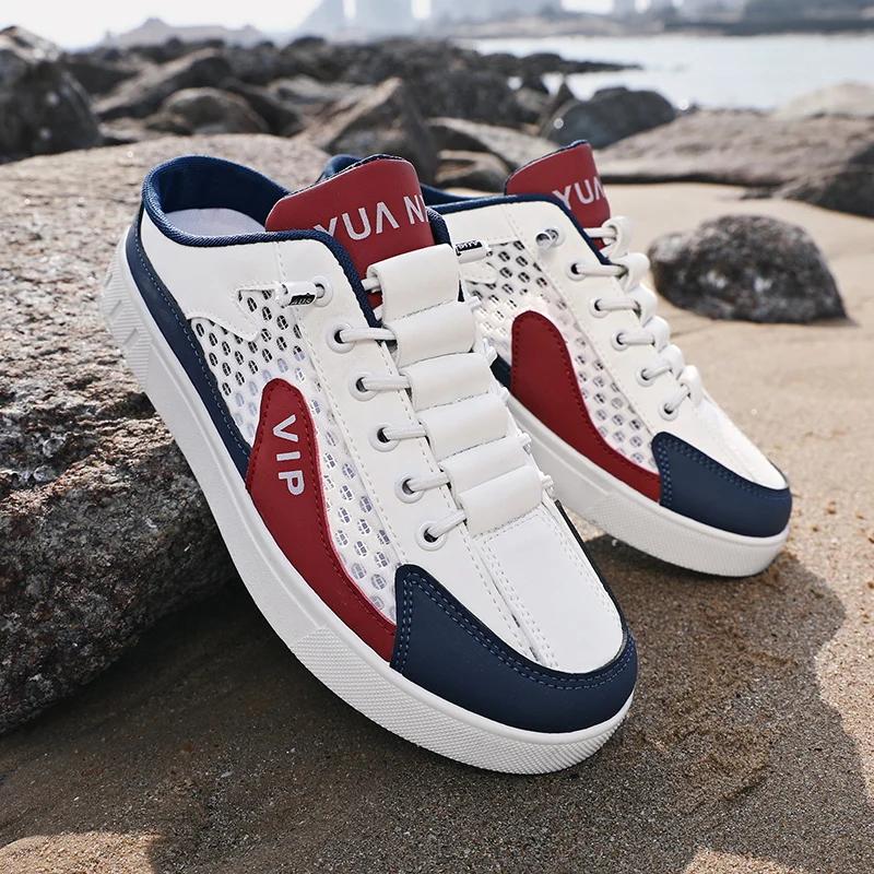 Summer Men Half Slippers Comfortable Walking Sneakers Breathable Lightweight Man Casual Shoes Non-slip Flats Lazy Shoes