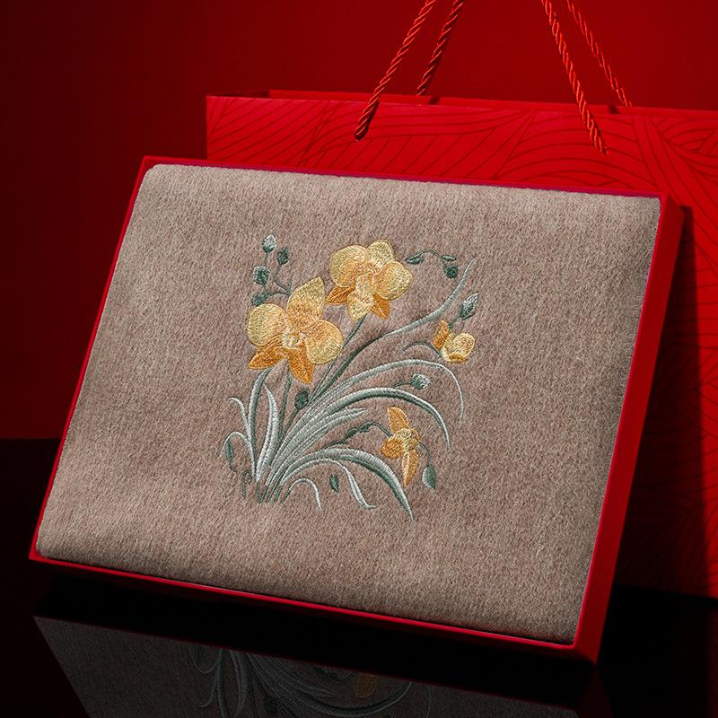 Mid-Autumn Winter Thickened Warm Embroidered Flower Wool Scarf Shawl Female Elegant High-end Gift Scarf