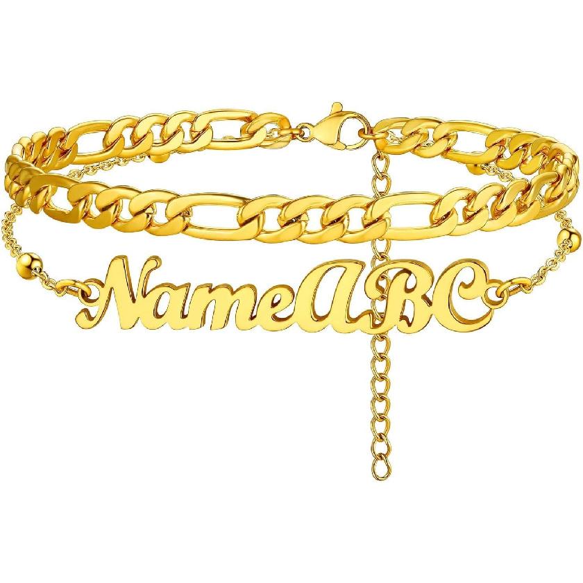 PROSTEEL Alla moda Design Manette/Testo Personalizzato Cavigliera da Donna, Cavigliera in Acciaio Inossidabile 316L, colore Argento/Oro/Nero,Basso
