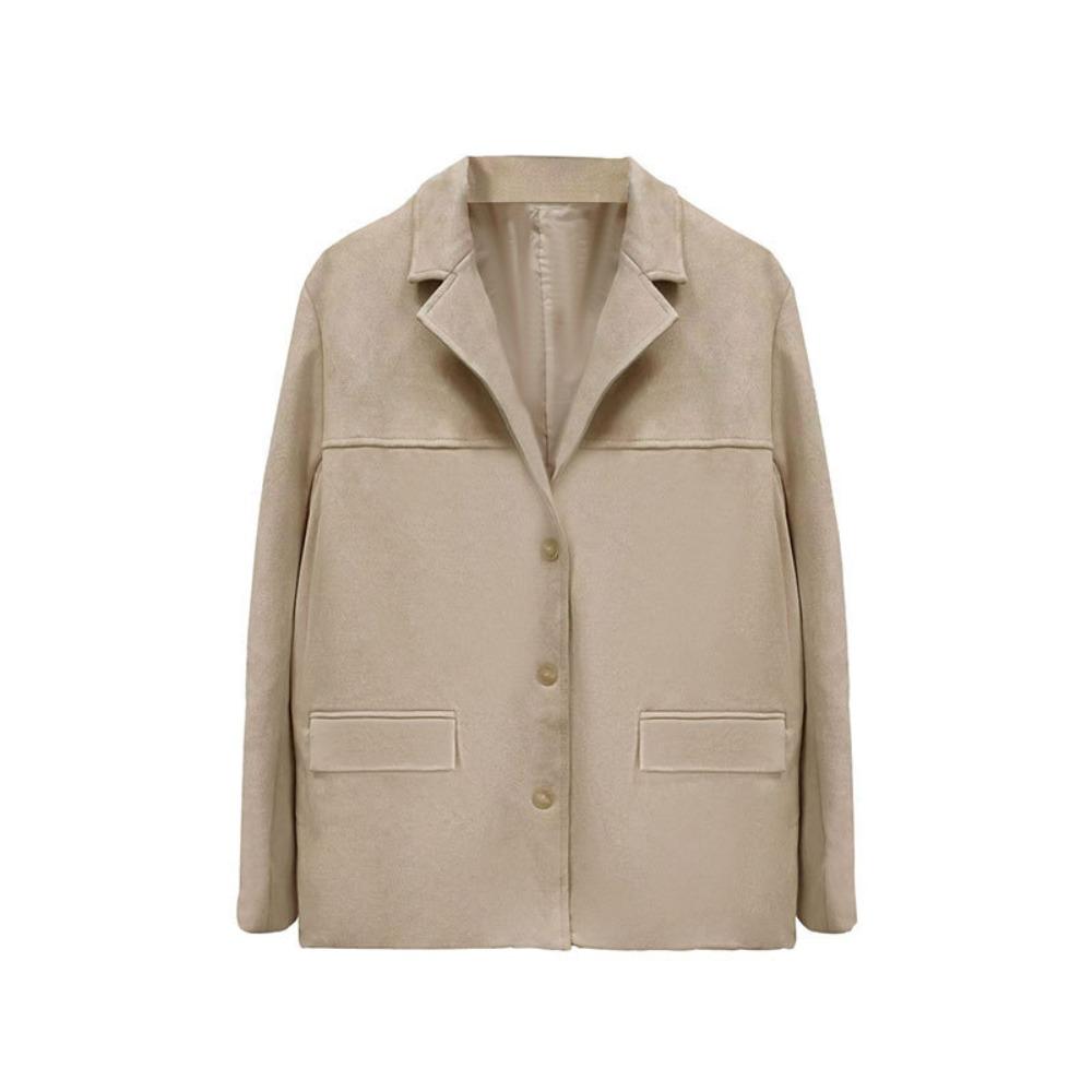 Women's Retro Suede Blazer, Casual Loose Single-Breasted Long Sleeve Office Coat