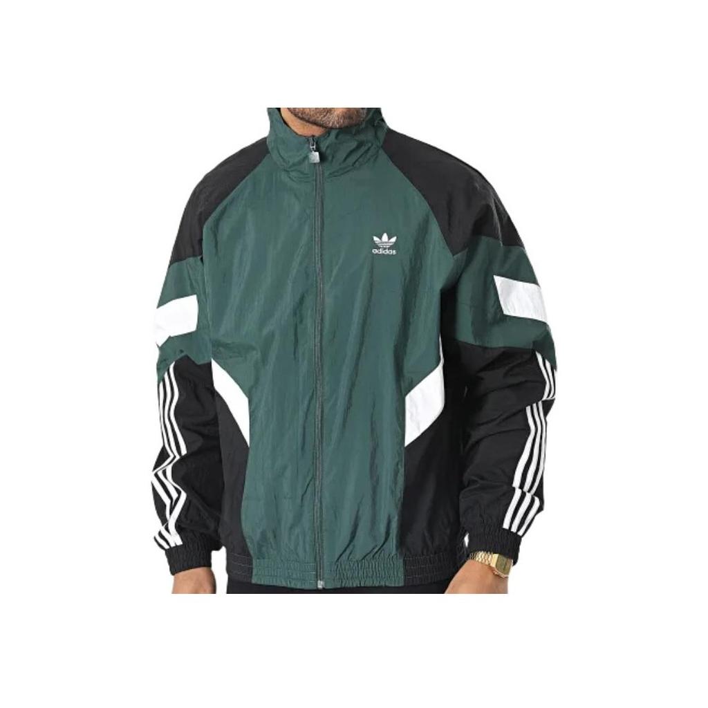 Adidas Originals Logo Print Color Block Zip-Up Stand Collar Jacket Men Jackets Green HK7321