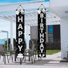 Black Silver Happy Birthday Party Supplies, Porch Sign & Backdrop Decor for Men Women, 16th to 90th Birthdays