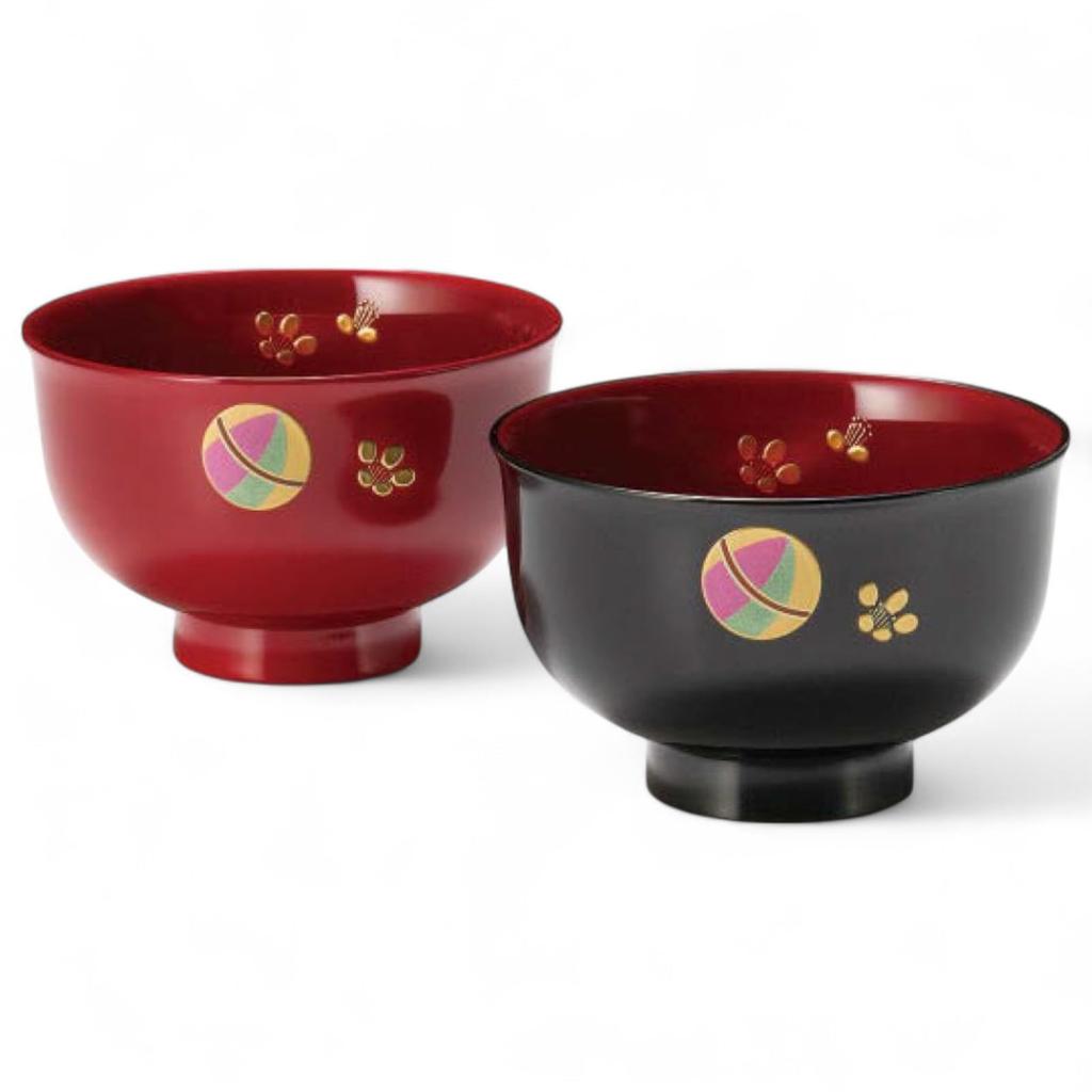 Set of 2 Lacquerware Made in J-kitchens Bowls, Hand-Painted, Japan, PID-529388